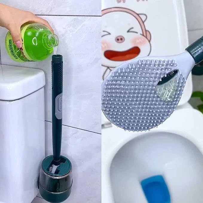 CleanFlush Cepillo de Silicona Flexible para Inodoro con Mango Largo y Colgante de Pared sin Perforación para el Hogar - [PROMOCIÓN DISPONIBLE SOLO HOY]